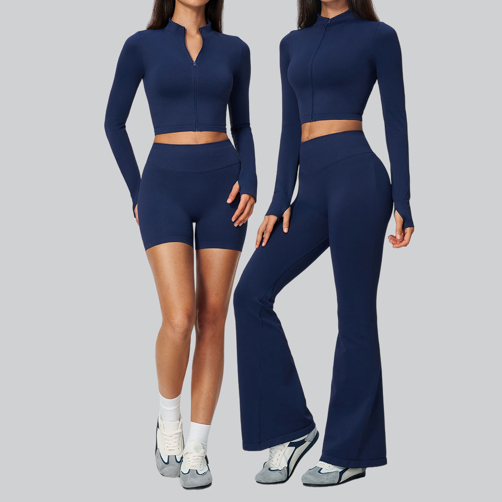 Compression Long Pant - 여성용 심리스 트레이닝복 세트, 2피스, 지퍼형